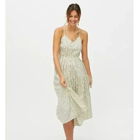 NWT Beachgold Women's  Green Karla Backless Midi Dress Small Open Back Tiered - Picture 2 of 11